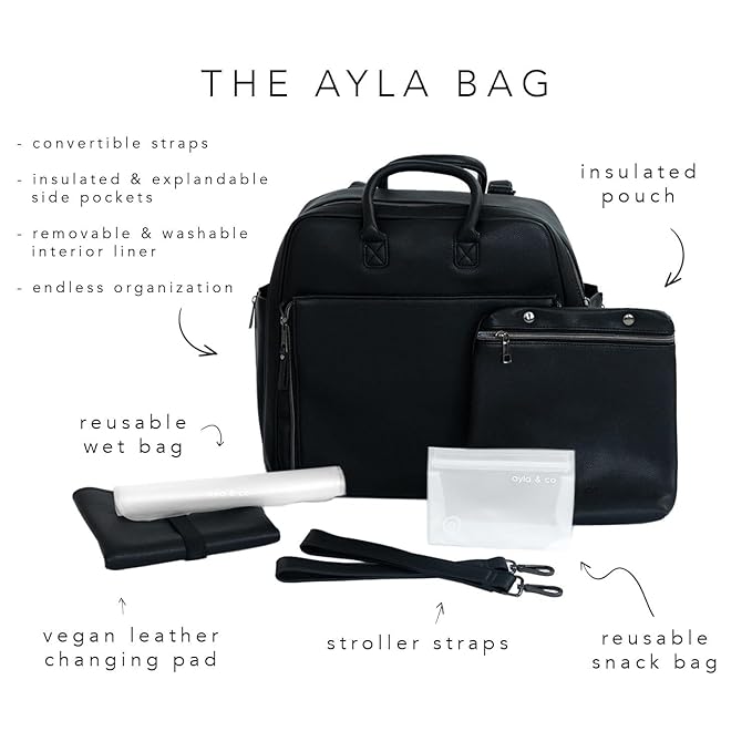 Ayla & Co Full-Size Diaper Bag Backpack, Baby Essentials Cross-Body Changing Bag for Baby Girl/Boy Convertible Straps Portable Tote Bag, Baby Changing Pad, Insulated Pockets & Pouch, Pebble