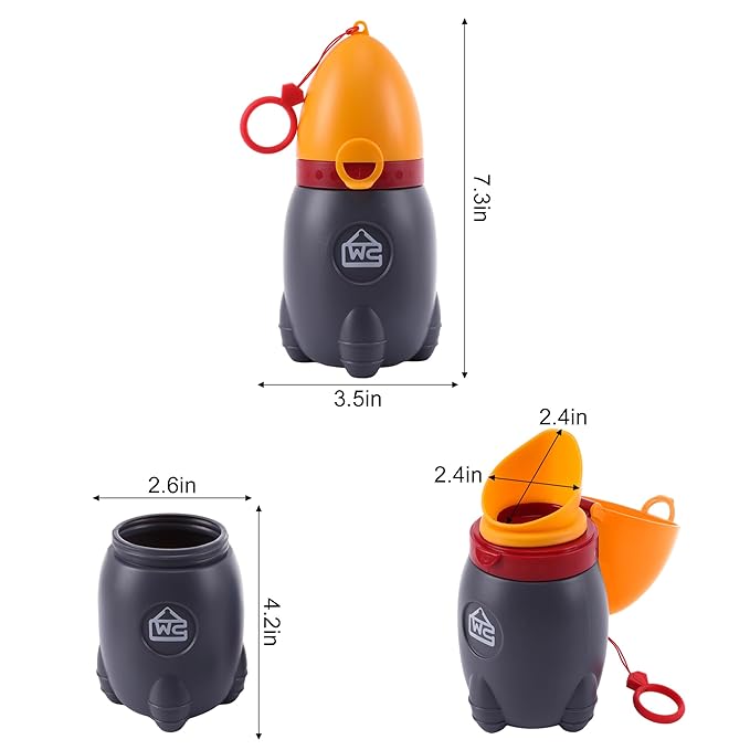 2025 Upgraded Travel Urinal for Kids,Rocket Toys Portable Emergency Urinal for Toddler,Light and Easy to Carry,Suitable for Car,Travel,Camping and Children's Urinal Potty Training(Vitality Orange)