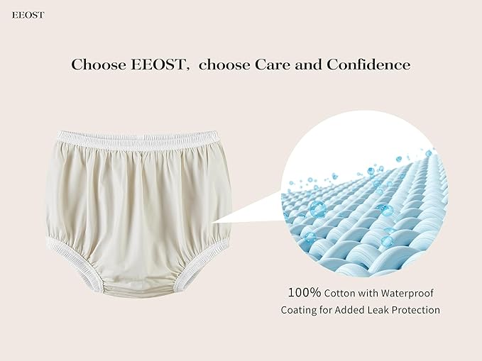 Adult Diaper Cover for Incontinence Noiseless Leak-Protection Underwear Plastic Pants Over Diapers Waterproof Rubber Pants (White, Large)