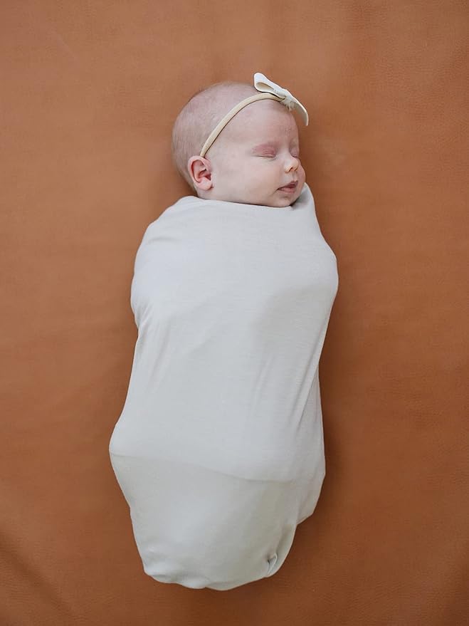 Mebie Baby Oatmeal Stretch Swaddle, Modern and Neutral Swaddle Blanket for Baby Girl or Boy, Soft Baby Blankets, Newborn Swaddle Blanket, 0-3 Month, Comfy Wrap, Baby Essentials & Gifts (47" x 47")