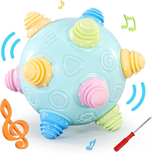 VANLINNY Toddlers Baby Music Shake Ball Toy Bumble Ball for Babies,Dancing Bumpy & Interactive Sounds Crawl Toy, Best Bouncing Sensory Learning Gift for 3+ Year Old Boys&Girls.