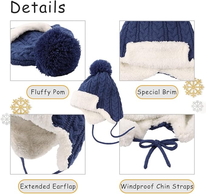 Winter Kids Beanie Hat Baby Knitted Hats Fleece Earflap Beanie Windproof Warm Toddler Beanies Boys Girls 0-8 Years