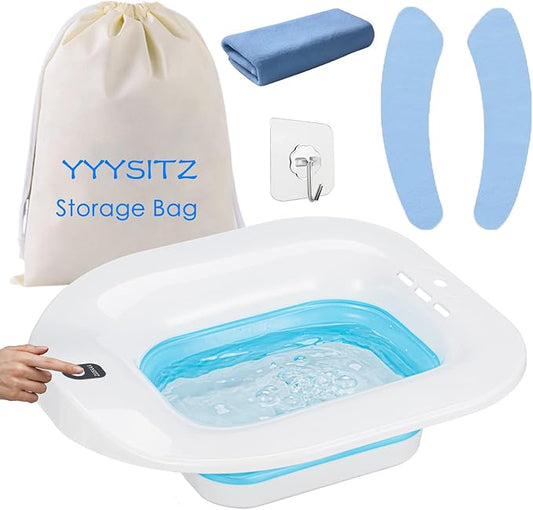 Electric Sitz Bath, Sitz Bath for Hemorrhoids, Sitz Bath for Postpartum Care, Toilet Seat Tub for Women Men, Sitz Baths Salts Bowl, Sits Bath Soak Pan, Hip Bath Basin, Collapsible, Blue