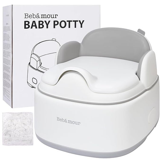 Bebamour Potty Training Toilet 3 in 1 Multi-Functional Potty Seat Detachable Baby Potty Step Stool Anti-Slip Stable Potty Training Toilet with 100 Pack Trash Bags for Baby Toddler Kids(Grey)