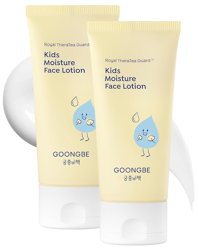 GOONGBE Kids' Moisture Face Lotion - Korean Kids Daily Face Moisturizer - 8hr Moisturizing Refreshing Cream Type Lotion with Cica and Allantoin - Allergen Free Scent, 2.7 fl.oz. 2 Pack