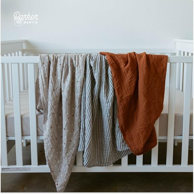 Parker Baby Swaddle Blankets - 3 Pack of 100% Cotton Muslin Swaddle Blankets for Baby Boys and Girls - Unisex/Gender Neutral - Clay