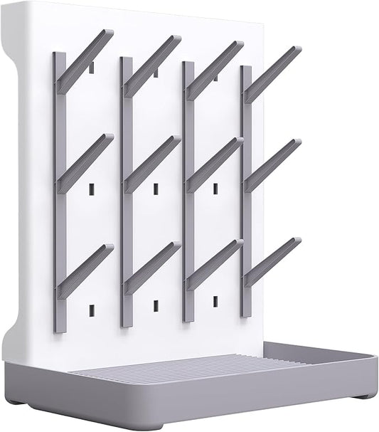 Baby Bottle Drying Rack: Vertical Space Saving Standing Bottle Organizer for Countertop – Holds Glass Baby Bottles, Utensils, Pump Parts, Brushes & Pacifiers, Kitchen (Grey)