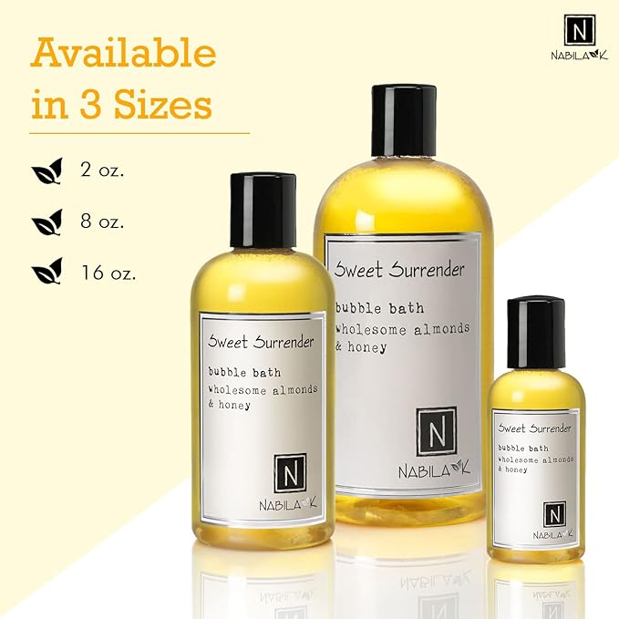 Sweet Surrender Bubble Bath with Almond & Honey Scent by Nabila K - Essential Oils with Natural Ingredients for Sensitive Skin, Tear-Free, Gentle, Moisturizing - Luxury for Women & Men, 8 oz