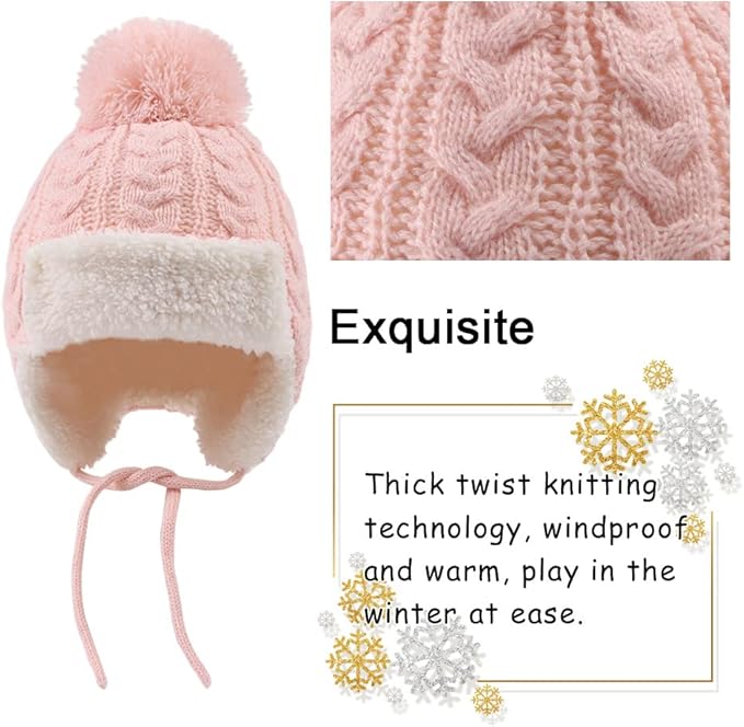 Winter Kids Beanie Hat Baby Knitted Hats Fleece Earflap Beanie Windproof Warm Toddler Beanies Boys Girls 0-8 Years