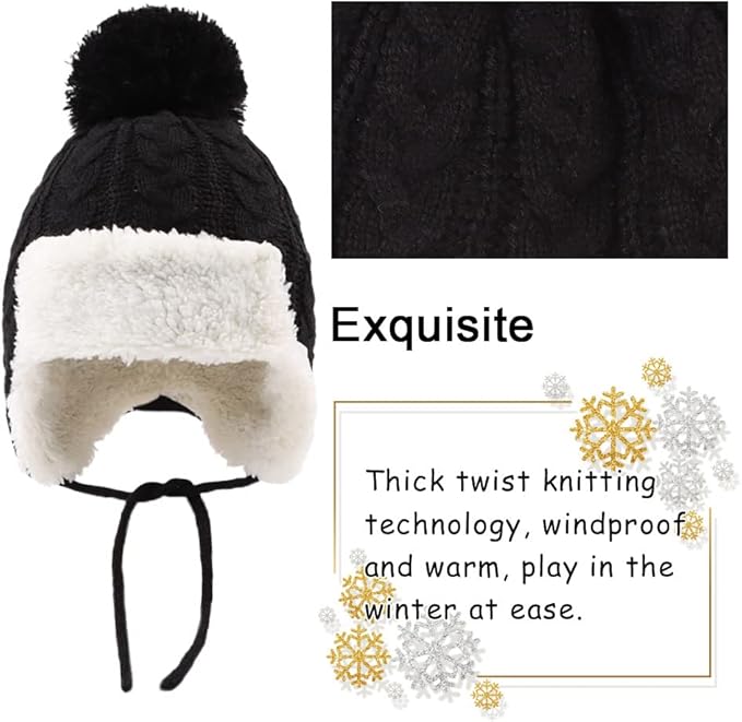 Winter Kids Beanie Hat Baby Knitted Hats Fleece Earflap Beanie Windproof Warm Toddler Beanies Boys Girls 0-8 Years
