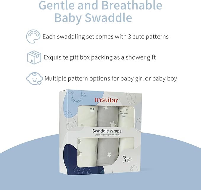 insular Baby Swaddle Wrap, Swaddle Blanket for Newborn and Infant, Adjustable Velcro Swaddling Set for Boy and Girl, Soft Cotton Baby Sleep Sack 3 Pack, Beige Sheep, Medium(3-6M)