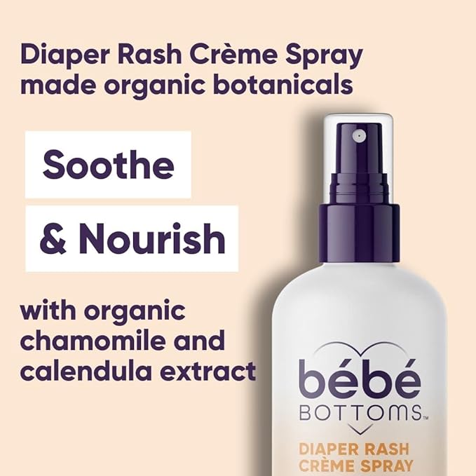 Bébé Bottoms Diaper Rash Cream Spray - Paraben, Dye & Fragrance Free, No-Rub Touch Free Application for Sensitive Skin - Quick Relief & Comfort (100 ml)