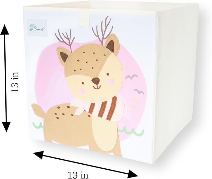 Storage Cube- Organizer for Nursery, Playroom, Bedroom, Closet. Foldable Box 13x13x13 inches. Children's Toy Box, Diaper Caddy, Clothing Basket, Book Bin, Baby Essentials & Gift (Deer)