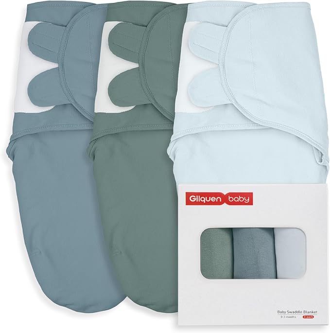 GLLQUEN BABY Girl Swaddles 0-3 Months - 3 Pack Baby Swaddles Sack for Newborn, Infant Sleep Sack, Easy Swaddling Wrap, Tranquil Blue, Nursery Swaddle Blankets Essentials