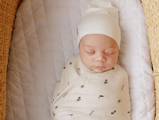 Ely's & Co. Muslin Swaddle Blankets 3-Pack for Baby Boy, 100% Cotton Muslin Extra Large Swaddle Receiving Blankets, 47”x47” (Blue-Ivory Nautical)