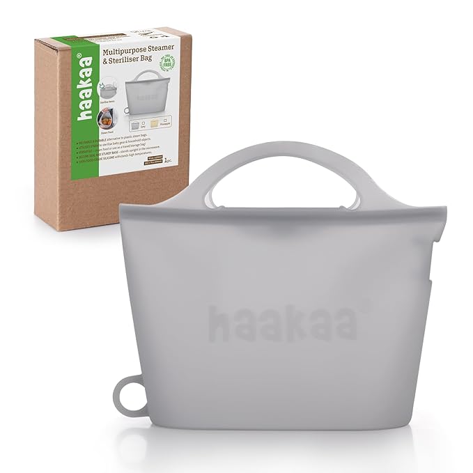 Haakaa On-The-Go Silicone Microwave Steamer & Steriliser Bag, 40oz/1250ml Reusable Silicone Steaming Bags for Baby Bottles, Breast Pump, Accessories, Pacifiers, Teethers, 1PC