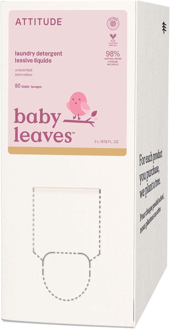 ATTITUDE Baby Laundry Detergent Liquid, EWG Verified, Safe for Baby Clothes, Infant, Newborn, Vegan, Naturally Derived Washing Soap, HE Compatible,