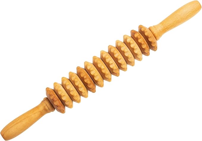 Wood Massage Tools - 2 in 1 Wooden Lymphatic Massager Straight Roller Stick and Gua Sha Paddle Set - Massage Kit for Lymphatic Drainage, Body Sculpting, Muscle Shaping, Maderoterapia