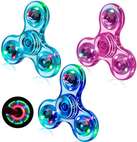 FIGROL 3 Pack LED Light Up Fidget Spinners - Halloween Party Favors & Goodie Bag Fillers. Crystal Finger Toy for Stress Relief, Gifts for Kids & Teens.