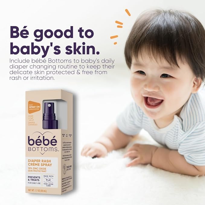 Bébé Bottoms Diaper Rash Cream Spray - Paraben, Dye & Fragrance Free, No-Rub Touch Free Application for Sensitive Skin - Quick Relief & Comfort (100 ml)
