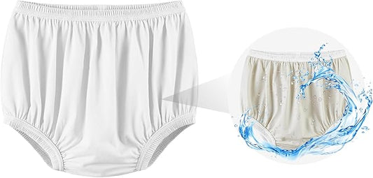 Adult Diaper Cover for Incontinence Noiseless Leak-Protection Underwear Plastic Pants Over Diapers Waterproof Rubber Pants (White, XL(Men Size))