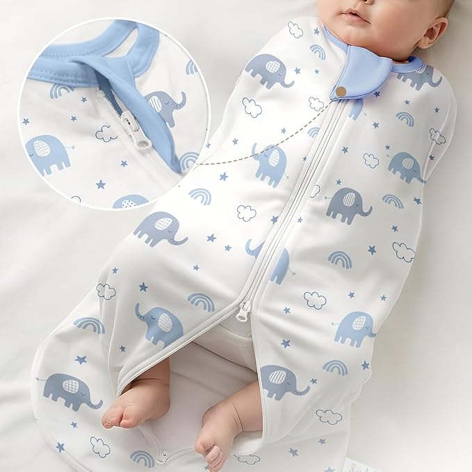 Baby Swaddle 0-2 Months, Cotton Arm-In Zipper Sleep Sack, Wearable Blankets Wrap for Newborn Infant Girls and Boys (Elephant, Pack of 1)