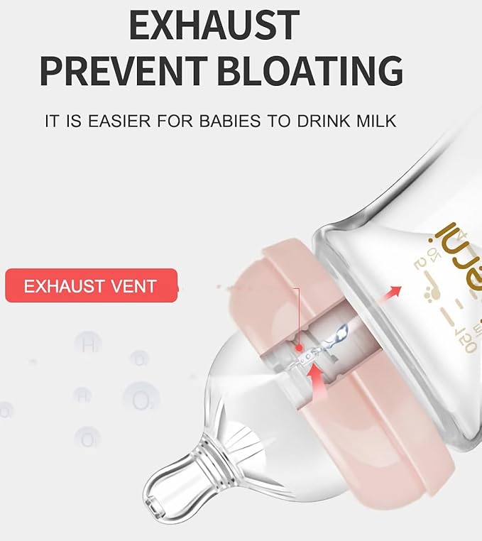 Glass Baby Bottles,Anti Colic Breastfeeding Bottle with Natural Response Nipple Size S,Wide Neck Slow Flow Baby Bottle for Baby,Newborn,Preemie 0-3 0-6 Month,BPA Free (Pink, 1 Pack, 4 Ounce)