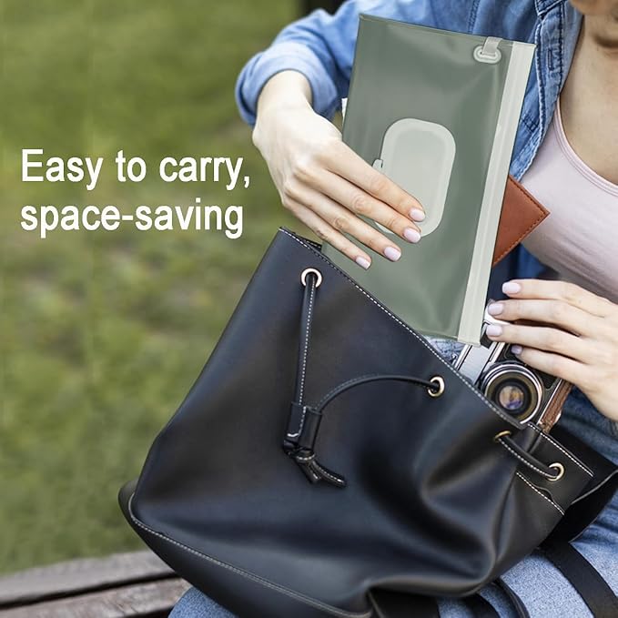 Wipe Dispenser,2-Pack Portable Refillable Wipe Container,Reusable Travel Baby Wipes Dispenser, Waterproof and Dustproof(Sage Green & Cream)