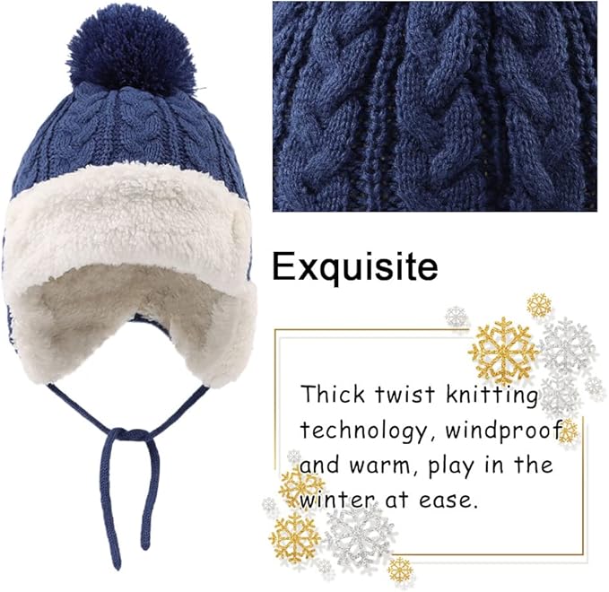 Winter Kids Beanie Hat Baby Knitted Hats Fleece Earflap Beanie Windproof Warm Toddler Beanies Boys Girls 0-8 Years