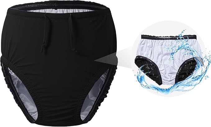 3T to Youth Reusable Swim Diaper Washable Incontinence Underwear for Special Needs Kids Waterproof Covers（Black，6-8）