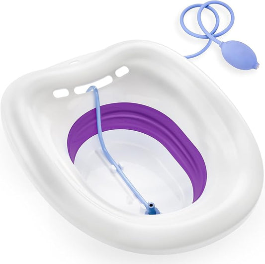 Soothic Sitz Bath for Toilet Seat, Sitz Bath for Postpartum Care and Hemorrhoids, Upgraded Collapsible Sitz Baths with Flusher, Wider Seating Area, Deeper Bowl, Drain Holes, Purple