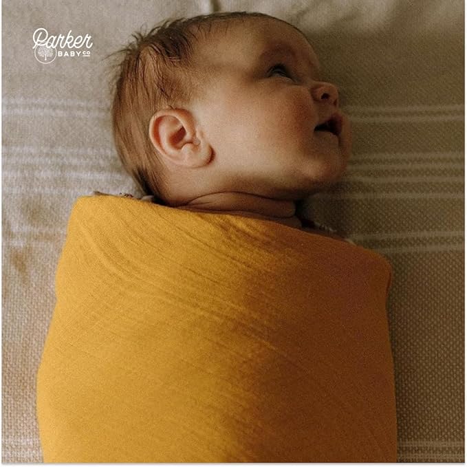 Parker Baby Co. Swaddle Blankets - Pack of 3 of 100% Cotton Muslin Swaddle Blankets for Baby Boys and Girls - Unisex/Gender Neutral - Dune Set