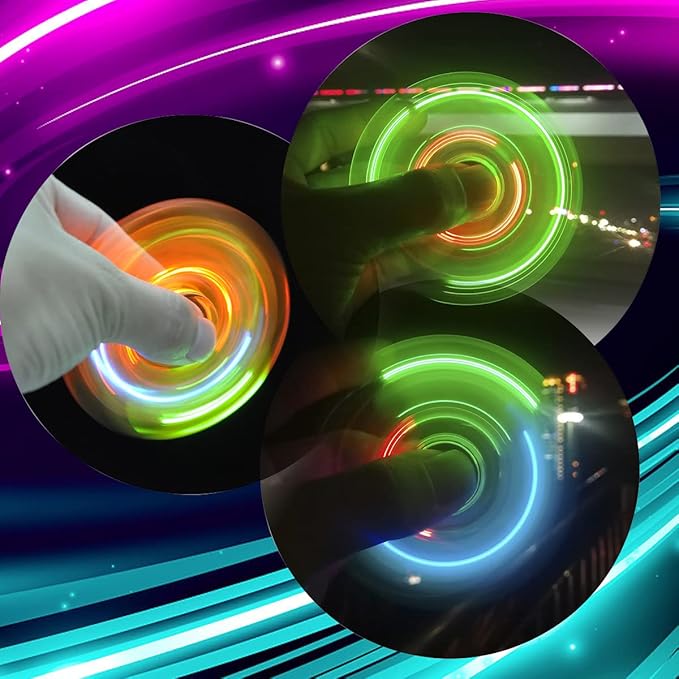 FIGROL 3 Pack LED Light Up Fidget Spinners - Halloween Party Favors & Goodie Bag Fillers. Crystal Finger Toy for Stress Relief, Gifts for Kids & Teens.