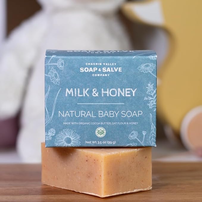 Chagrin Valley Soap & Salve Baby Shampoo Baby Soap Bar from Oat, Honey & Goat Milk - Unscented & Moisturizing - For Babies Sensitive Dry Skin & Eczema - 3.5 oz Shampoo Bar & Organic Body Wash