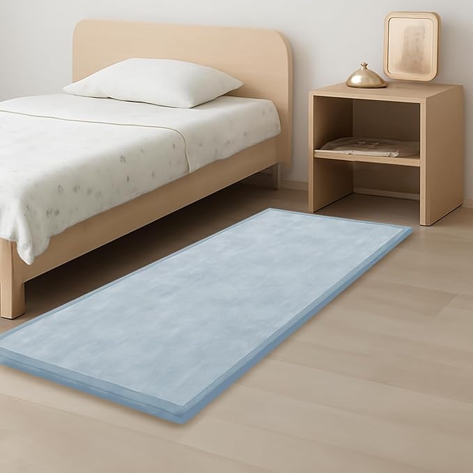 1.3" Thick Baby Play Mat for Floor, 28x72 Foam Tummy Time Mat, Padded Support Soft Plush Bedside Rugs for Infant Kids Toddler Crawling Kick Activity (Ice Blue)