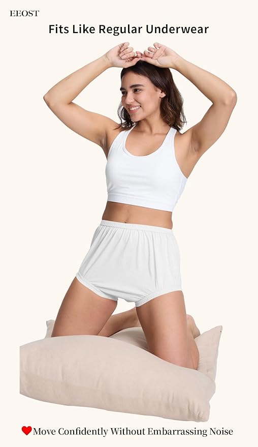 Women's Plastic Pants for Adult Diapers Incontinence Waterproof Cloth Diaper Cover Leakproof Rubber Underwear Alternative (White, L)