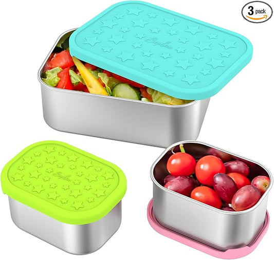 SOPHICO Stainless Steel 24 OZ Snack Containers for Kids，Food Storage Container with Silicone Lid - Perfect 304 Metal Toddler Lunch Box for Daycare and School, Leak Proof(Mint)
