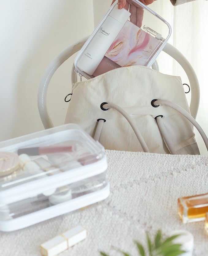 6PCS Clear Hard Shell Zipper Case,Portable Cosmetic Bag with Zipper,Kid's Toy Storage Organizer Bins,Hard Plastic Case,Clear Bags for Organizing