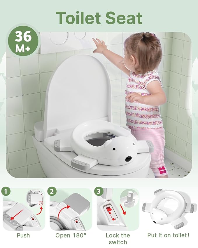 2 Pack Portable Potty Seat, 2 in 1 Travel Potty Seat for Toddlers with Liner Bags, Safety Locks and Polar Bear Design, 12 Months+(2 Pack)