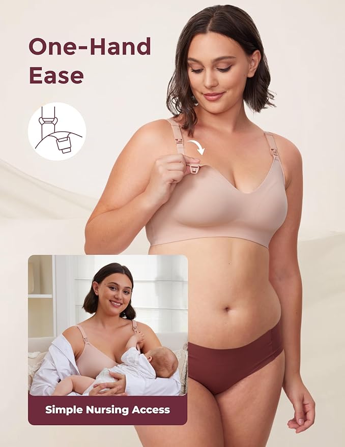 Momcozy Nursing Bras for Breastfeeding, YN21 Seamless Ultra Comfort Maternity Bra, Natural Shape, Pregnancy Sleep Bralette