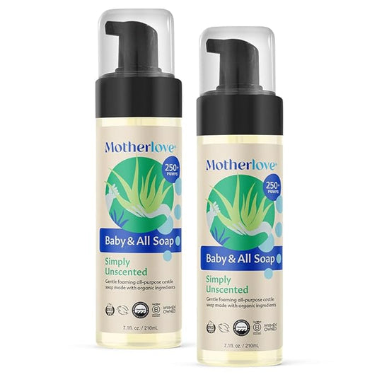 Motherlove Baby & All Soap (2 pack, 7.1 oz) Gentle Foaming All-Purpose Castile Soap Made with Organic Ingredients – Simply Unscented