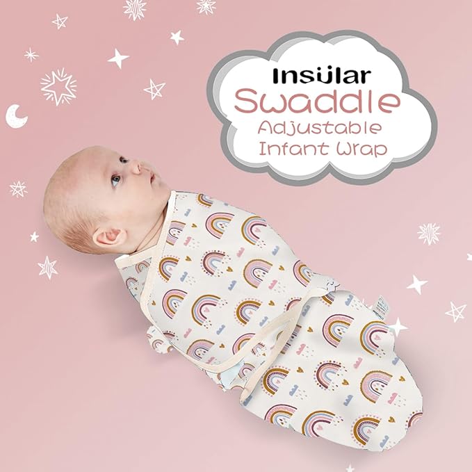 insular Baby Swaddle Wrap, Swaddle Blanket for Newborn and Infant, Adjustable Velcro Set for Boy and Girl, Soft Cotton Baby Sleep Sack 3 Pack, Rainbow, Medium(3-6M)