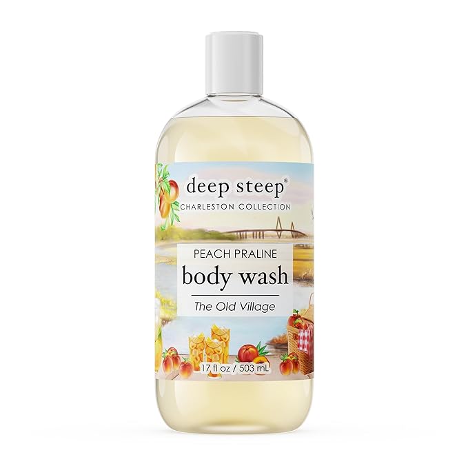 Deep Steep Body Wash, Peach Praline (The Old Village), 17 oz – Hydrating Shower Gel with Hyaluronic Acid, Shea Butter, Aloe Vera & Argan Oil – Vegan, Clean Beauty, Clean & Refreshed Skin