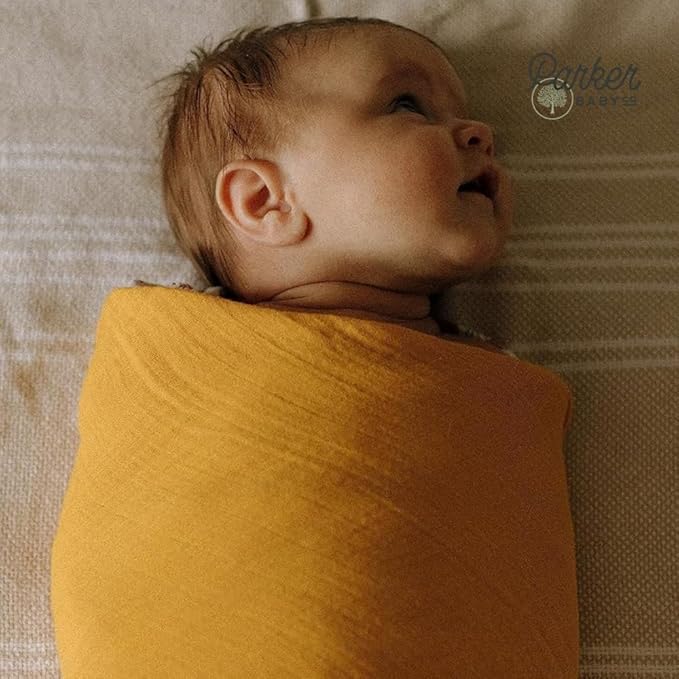 Parker Baby Co. Swaddle Blankets - Pack of 3 of 100% Cotton Muslin Swaddle Blankets for Baby Boys and Girls - Unisex/Gender Neutral - Dune Set