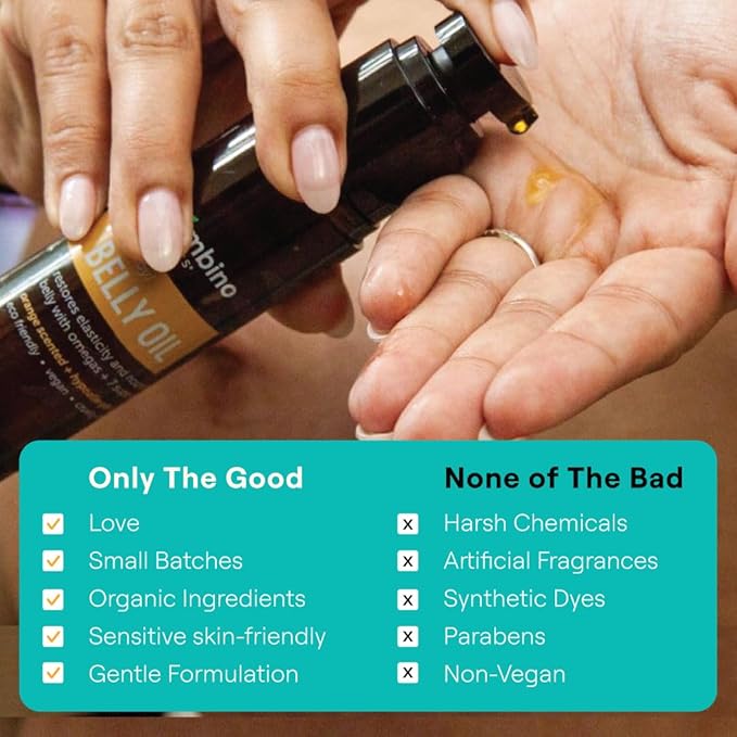 Mambino Organics Oh Baby! Belly Oil for Pregnant Women, Organic Stretch Mark Oil for Pregnancy, Postpartum Skin Elasticity, Hydration, With Tamanu, Shea Butter, Calendula, Vegan, Non-GMO, 2 fl oz