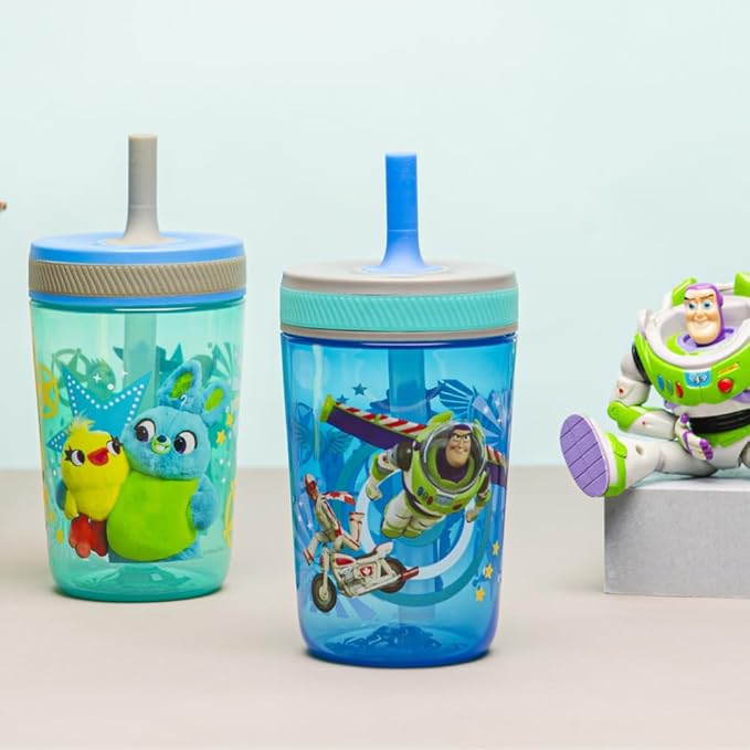 Zak Designs Kelso 15 oz Tumbler Set (Toy Story 4 - Woody & Buzz 2pc Set) Toddlers Cup Leak-Proof Screw-On Lid with Straw Made of Durable Plastic and Silicone, Perfect Bundle for Kids