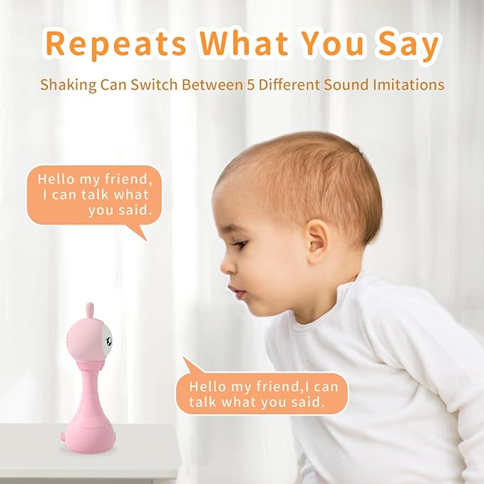 alilo Yoyo Talking Bunny Baby Musical Light-Up Rattle Toys 0-6-12-18 Months, Voice Mimicking Toy, Preloaded 90+ Audio Content, ABC/Number/Notes Learning Toys for Baby Infant Newborn Boy Girl Gifts