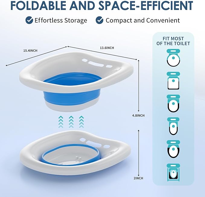 Soothic Sitz Bath, Sitz Bath for Toilet Seat Hemorrhoids and Postpartum Care, Foldable Basin for Epsom Salt Soak, Portable Bidet Temperature Resistant - Universal Fit