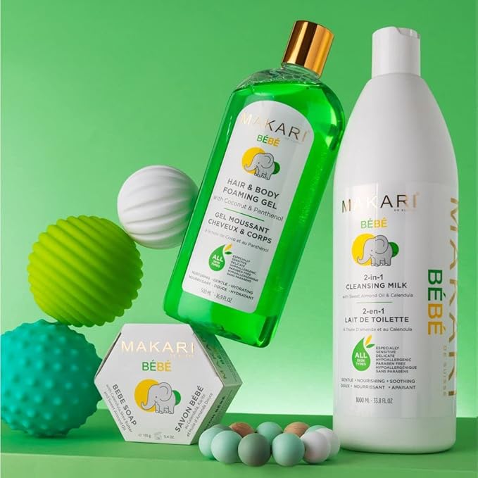 MAKARI Baby Hair & Body Foaming Gel | Gentle Wash for Sensitive & Delicate Skin | Hypoallergenic & Paraben-Free | Nourishing Cleanser with Coconut Oil & Panthenol
