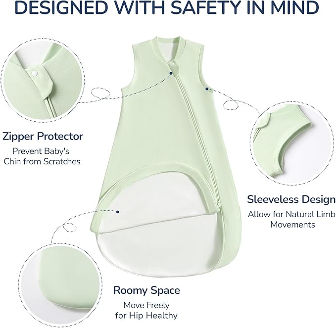 1.0 Tog 2.5 Tog Baby Sleep Sack, 100% Cotton Baby Sleeping Bag 3-24M, 2-Way Zipper Baby Wearable Blanket